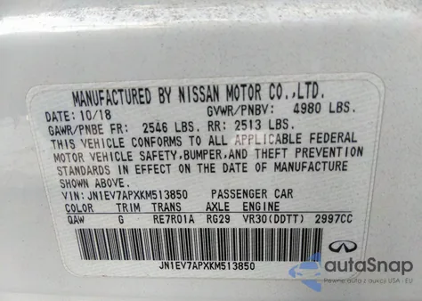 2019 Infiniti Q50 3.0T Sport from USA, damaged, VIN JN1EV7APXKM513850